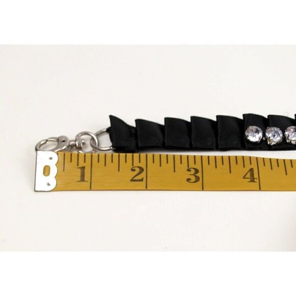 BLACK FABRIC RHINESTONE FAUX PEARL 3/4"Wd DRESS WOMEN BELT ADJUSTABLE Size (E98 - Picture 10 of 12